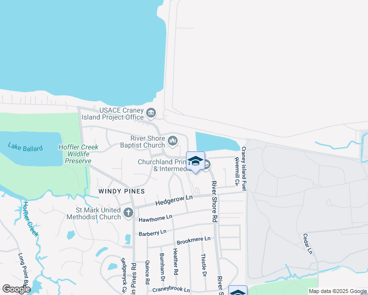 map of restaurants, bars, coffee shops, grocery stores, and more near 5646 Parish Lane in Portsmouth