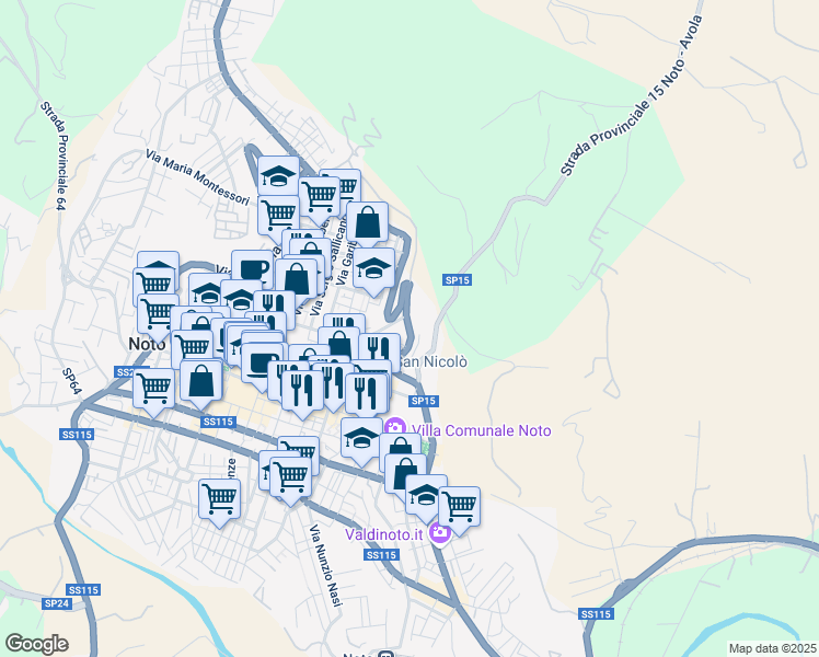 map of restaurants, bars, coffee shops, grocery stores, and more near Via Angelo Cavarra in Libero consorzio comunale di Siracusa