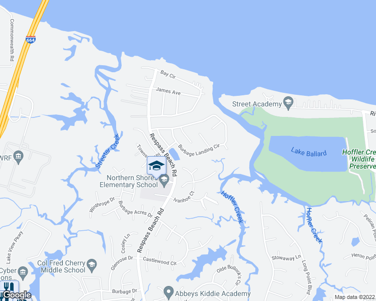 map of restaurants, bars, coffee shops, grocery stores, and more near 6717 Burbage Landing Circle in Suffolk