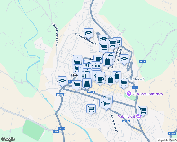 map of restaurants, bars, coffee shops, grocery stores, and more near 1 Via Camillo Benso Conte di Cavour in Noto