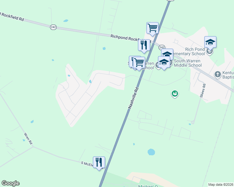 map of restaurants, bars, coffee shops, grocery stores, and more near 8571 Nashville Road in Bowling Green