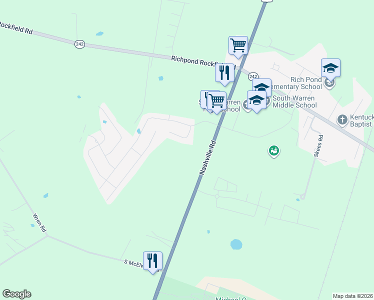 map of restaurants, bars, coffee shops, grocery stores, and more near 8571 Nashville Road in Bowling Green