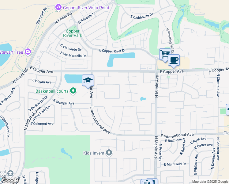 map of restaurants, bars, coffee shops, grocery stores, and more near 10820 North Golden Eagle Drive in Fresno