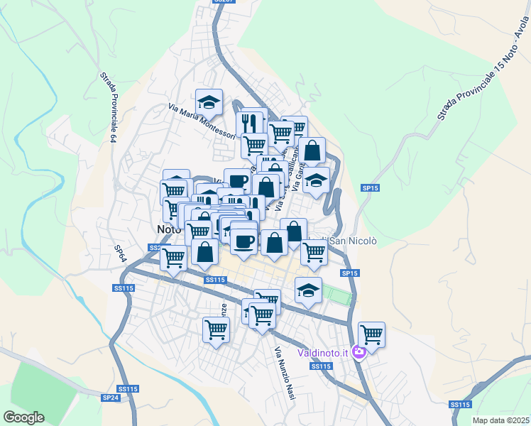 map of restaurants, bars, coffee shops, grocery stores, and more near 7 Via Bernardino Grimaldi in Noto
