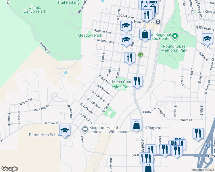 map of restaurants, bars, coffee shops, grocery stores, and more near 401-499 South 9th Avenue in Raton