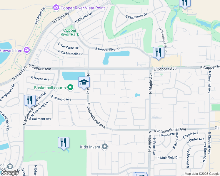 map of restaurants, bars, coffee shops, grocery stores, and more near 10820 North Golden Eagle Drive in Fresno