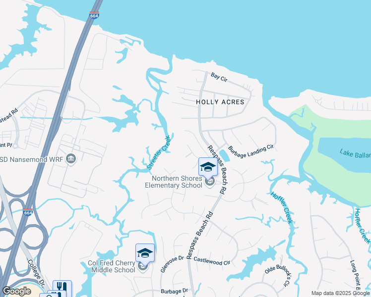 map of restaurants, bars, coffee shops, grocery stores, and more near 6325 Townsend Place in Suffolk