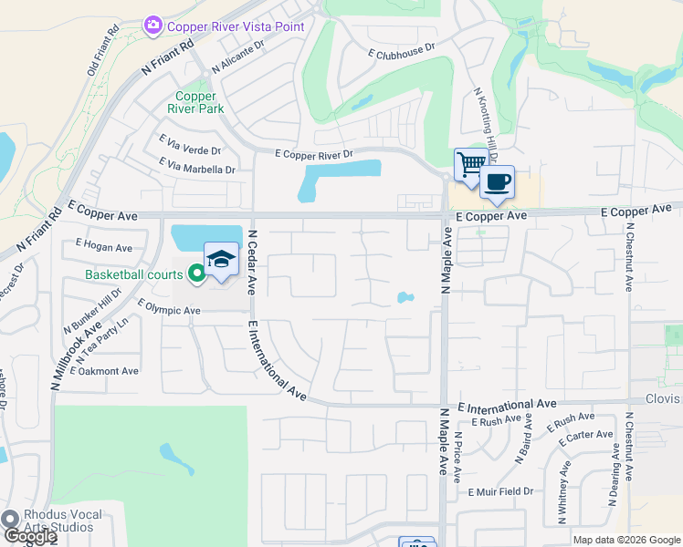 map of restaurants, bars, coffee shops, grocery stores, and more near 10820 North Golden Eagle Drive in Fresno