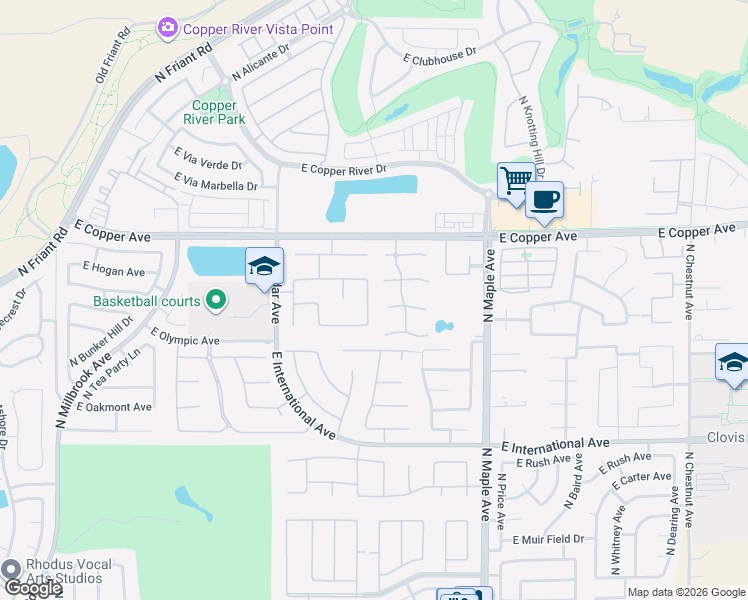 map of restaurants, bars, coffee shops, grocery stores, and more near 10820 North Golden Eagle Drive in Fresno