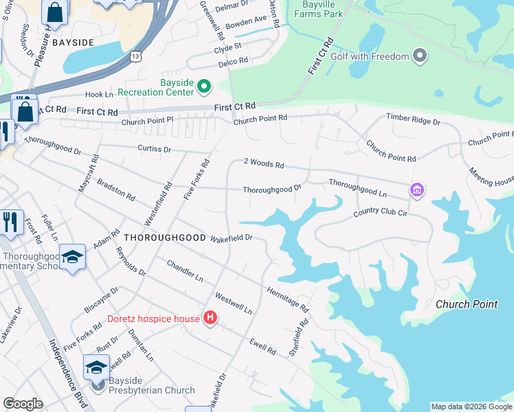 map of restaurants, bars, coffee shops, grocery stores, and more near 1613 Stokes Court in Virginia Beach