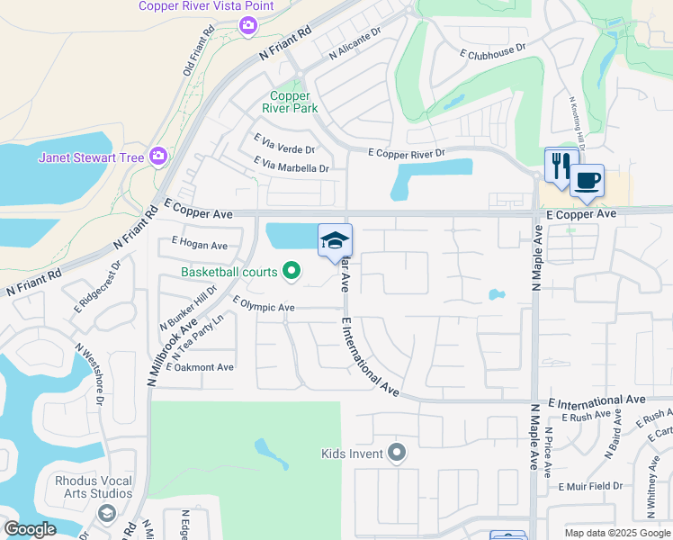 map of restaurants, bars, coffee shops, grocery stores, and more near 10825 North Cedar Avenue in Fresno