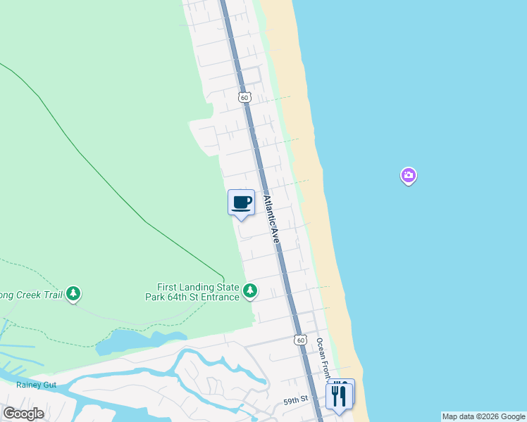 map of restaurants, bars, coffee shops, grocery stores, and more near 6806 Atlantic Avenue in Virginia Beach