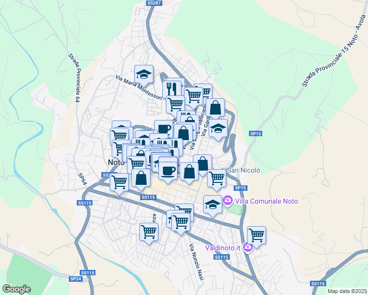 map of restaurants, bars, coffee shops, grocery stores, and more near 7 Via Grimaldi Bernardino in Noto