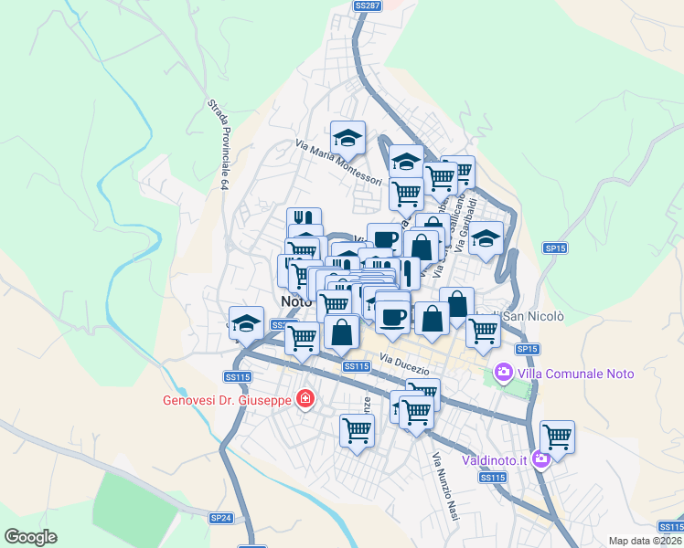 map of restaurants, bars, coffee shops, grocery stores, and more near 8 Vicolo Bonfanti in Noto