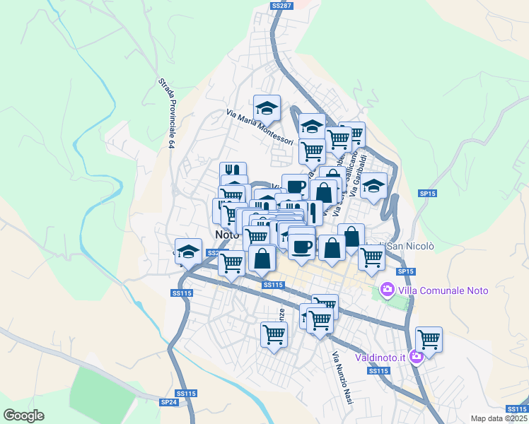 map of restaurants, bars, coffee shops, grocery stores, and more near 8 Vicolo Bonfanti in Noto