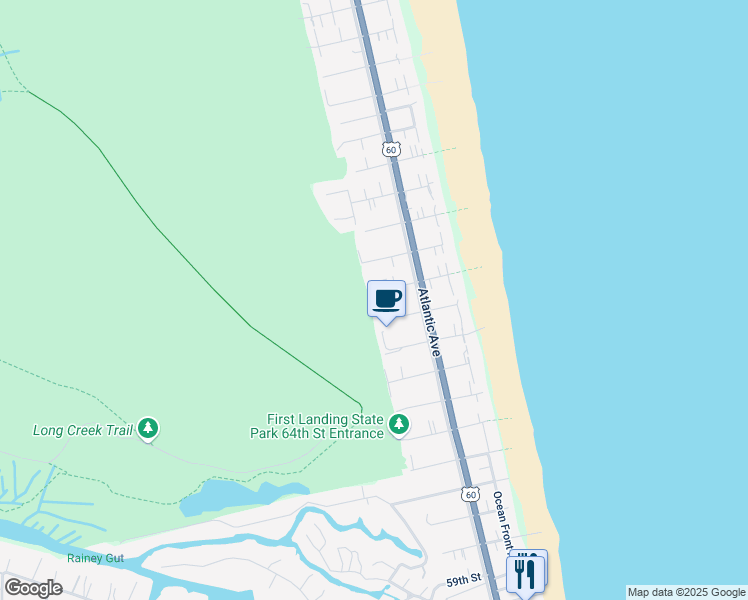 map of restaurants, bars, coffee shops, grocery stores, and more near 222 69th Street in Virginia Beach