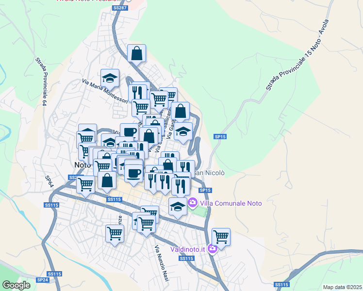 map of restaurants, bars, coffee shops, grocery stores, and more near 14 Piazza Francesco Crispi in Noto