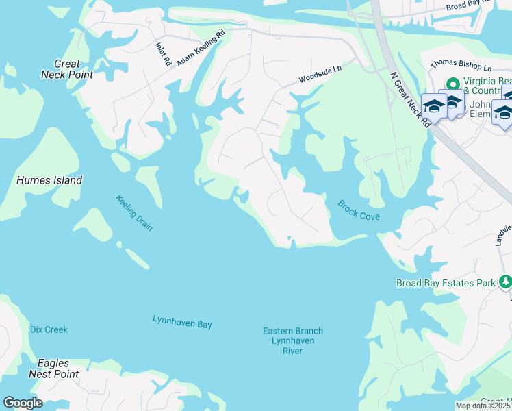map of restaurants, bars, coffee shops, grocery stores, and more near 2912 Gaines Landing in Virginia Beach