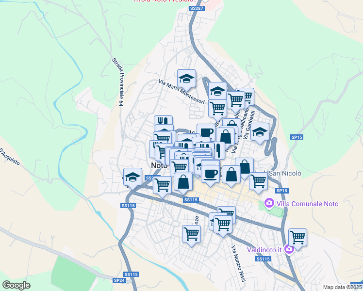 map of restaurants, bars, coffee shops, grocery stores, and more near 8 Vico Lucio Bonfanti in Noto