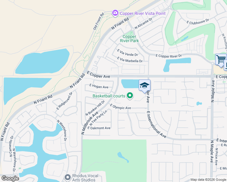 map of restaurants, bars, coffee shops, grocery stores, and more near 10840 North Bunkerhill Drive in Fresno