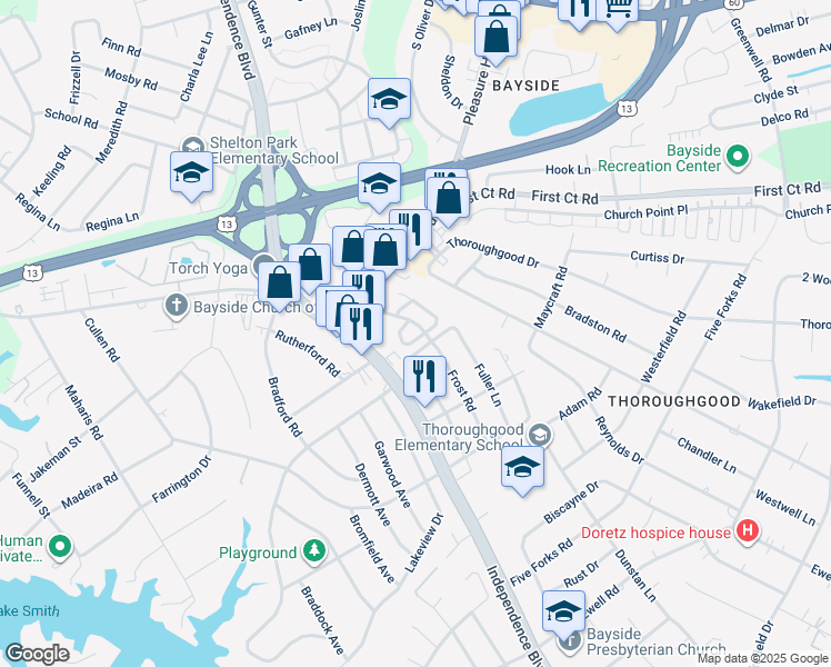 map of restaurants, bars, coffee shops, grocery stores, and more near 4736 Donelson Road in Virginia Beach