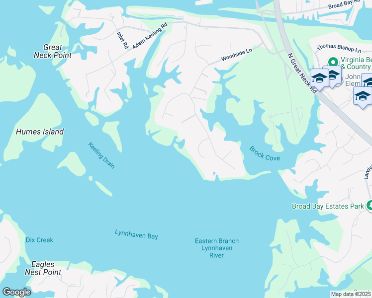 map of restaurants, bars, coffee shops, grocery stores, and more near 2912 Gaines Landing in Virginia Beach