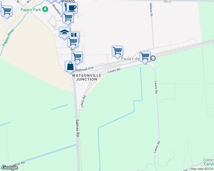 map of restaurants, bars, coffee shops, grocery stores, and more near Lewis Road in Monterey County
