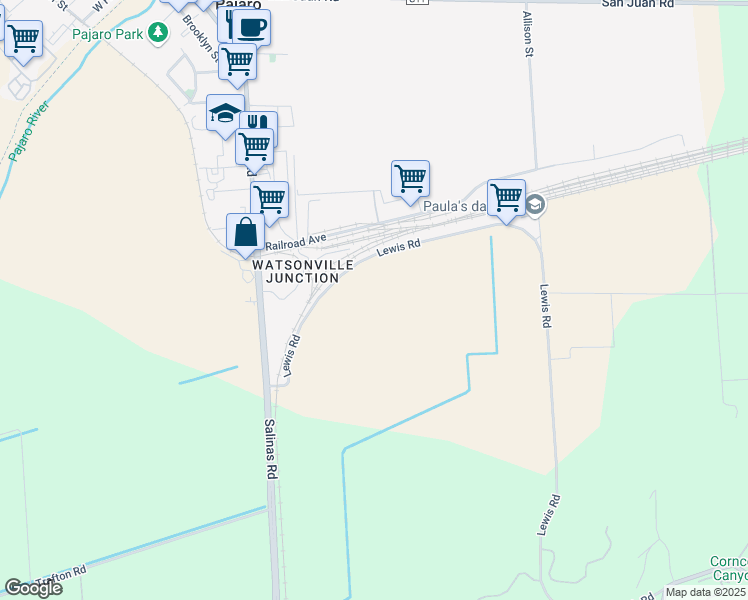 map of restaurants, bars, coffee shops, grocery stores, and more near Lewis Road in Monterey County