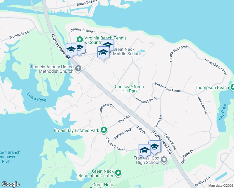 map of restaurants, bars, coffee shops, grocery stores, and more near 1705 Oxen Court in Virginia Beach