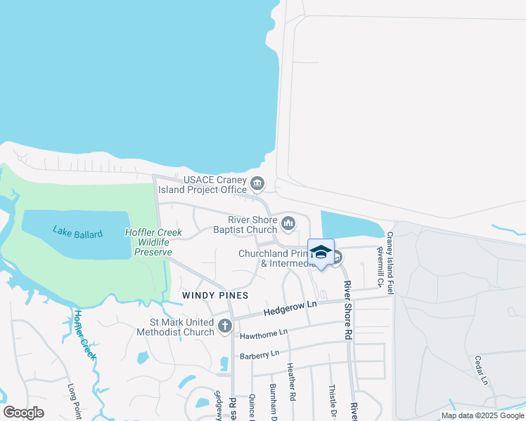 map of restaurants, bars, coffee shops, grocery stores, and more near 4516 River Shore Road in Portsmouth