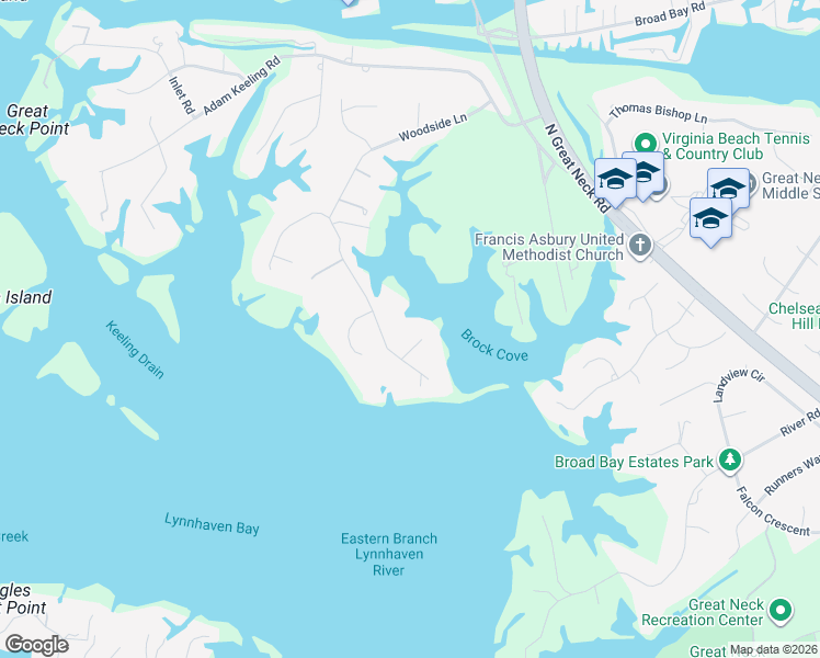 map of restaurants, bars, coffee shops, grocery stores, and more near 1816 South Woodside Lane in Virginia Beach