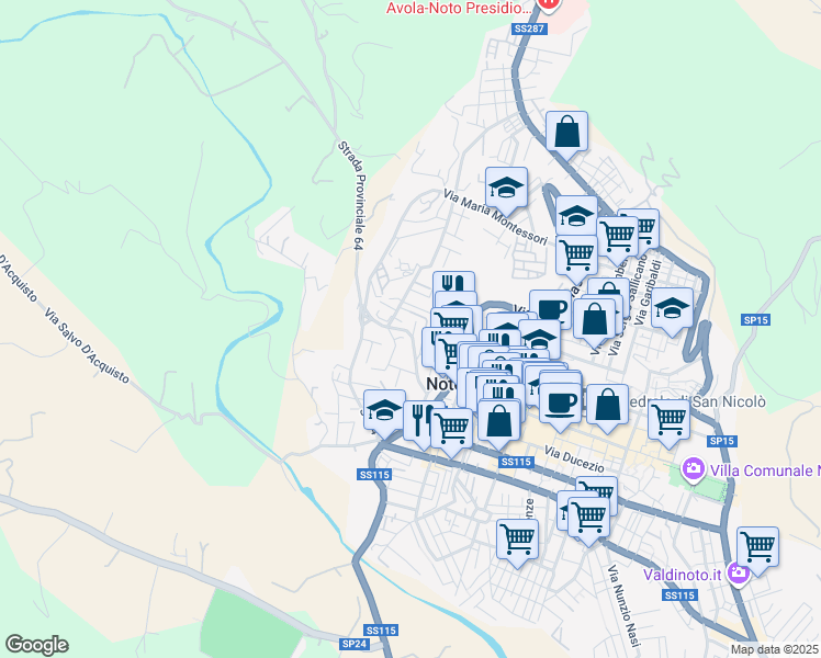 map of restaurants, bars, coffee shops, grocery stores, and more near 40 Via G. Alessi in Noto