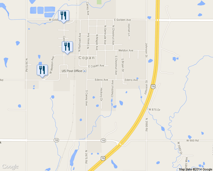 map of restaurants, bars, coffee shops, grocery stores, and more near 304 Hickory Drive in Copan