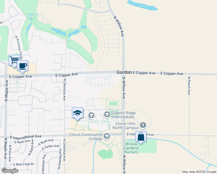 map of restaurants, bars, coffee shops, grocery stores, and more near 2929 East Copper Avenue in Clovis