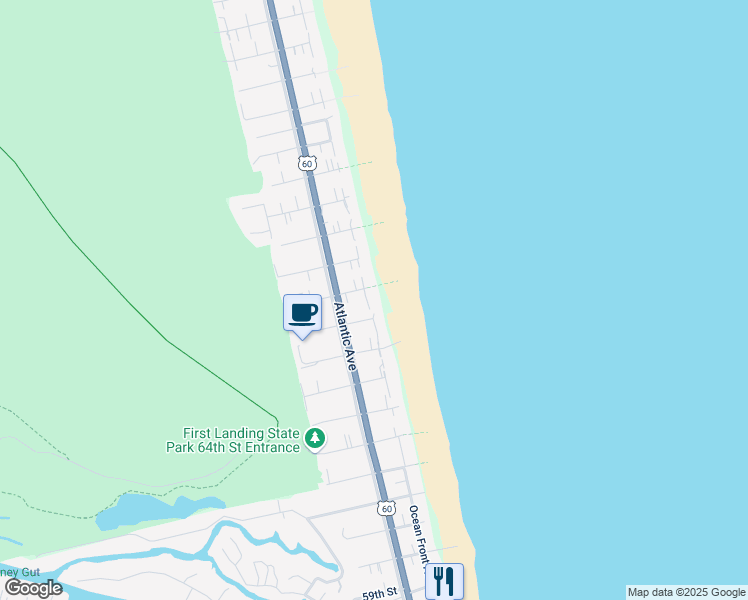 map of restaurants, bars, coffee shops, grocery stores, and more near 106 68th Street in Virginia Beach