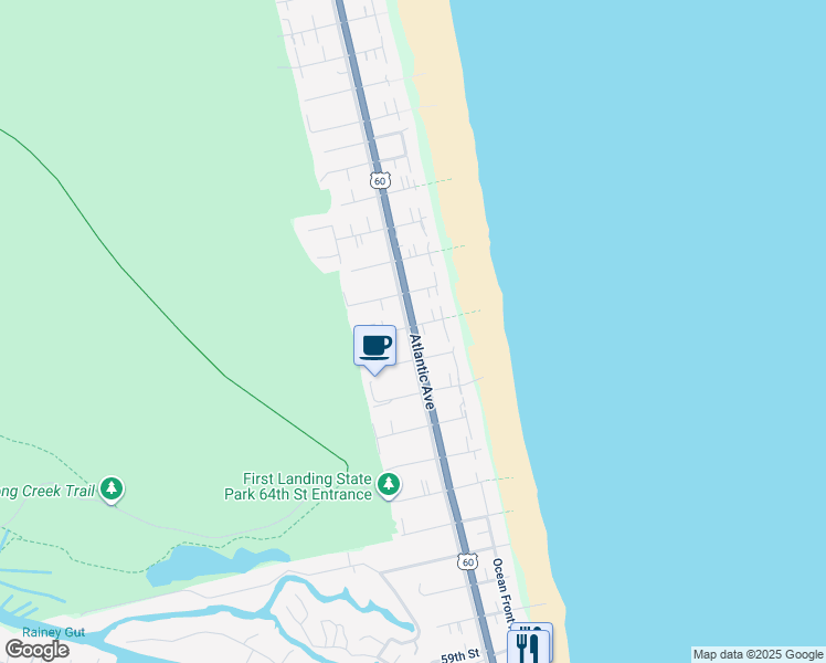map of restaurants, bars, coffee shops, grocery stores, and more near 6808 Atlantic Avenue in Virginia Beach