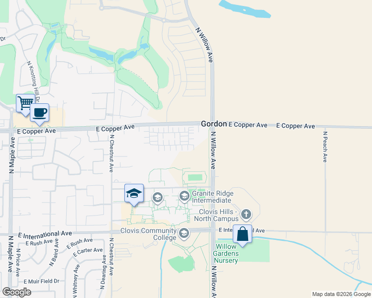 map of restaurants, bars, coffee shops, grocery stores, and more near 2929 East Copper Avenue in Clovis