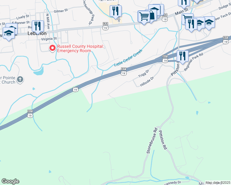 map of restaurants, bars, coffee shops, grocery stores, and more near 207 Trigg Dr in Lebanon