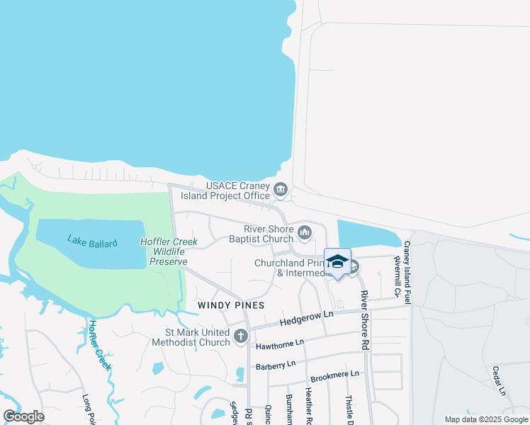 map of restaurants, bars, coffee shops, grocery stores, and more near 4516 River Shore Road in Portsmouth