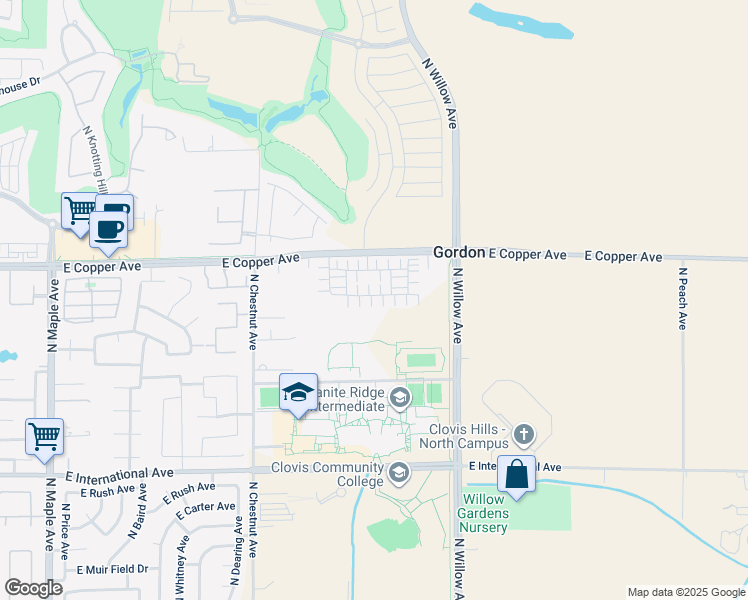 map of restaurants, bars, coffee shops, grocery stores, and more near 2797 East Copper Avenue in Clovis