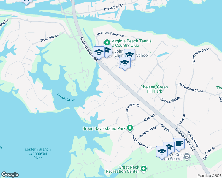 map of restaurants, bars, coffee shops, grocery stores, and more near 1804 Tolworth Drive in Virginia Beach