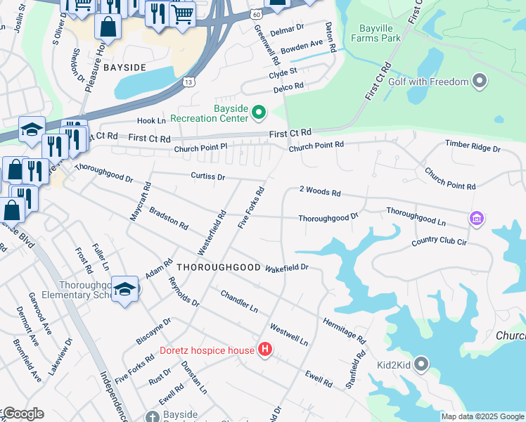 map of restaurants, bars, coffee shops, grocery stores, and more near 4408 Thoroughgood Drive in Virginia Beach