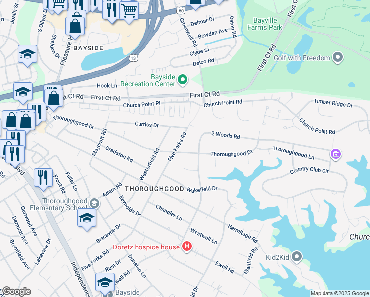 map of restaurants, bars, coffee shops, grocery stores, and more near 4408 Thoroughgood Drive in Virginia Beach
