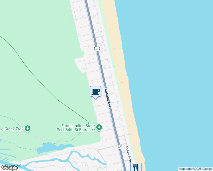 map of restaurants, bars, coffee shops, grocery stores, and more near 6907 Atlantic Avenue in Virginia Beach