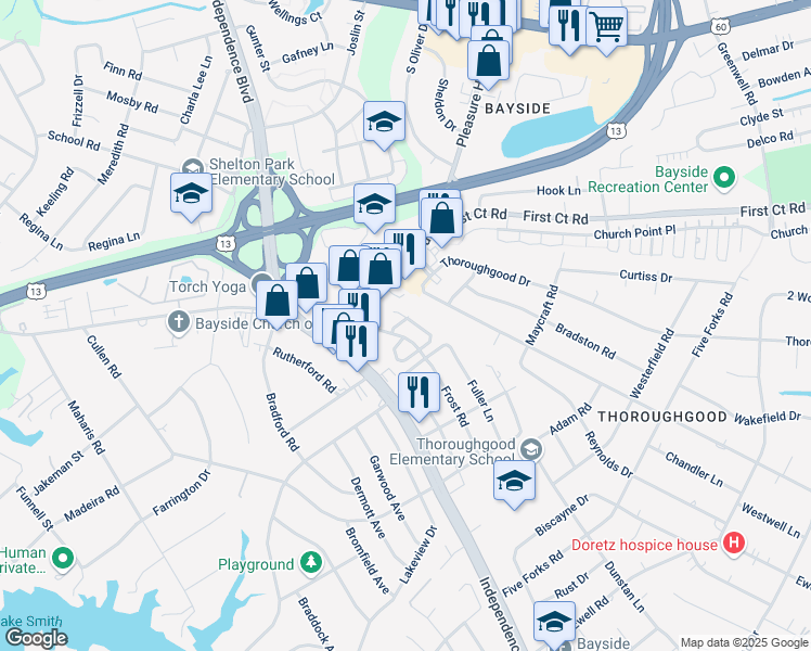 map of restaurants, bars, coffee shops, grocery stores, and more near 4743 Old Hickory Road in Virginia Beach