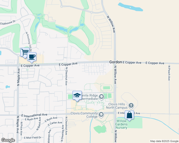 map of restaurants, bars, coffee shops, grocery stores, and more near 2711 East Copper Avenue in Clovis