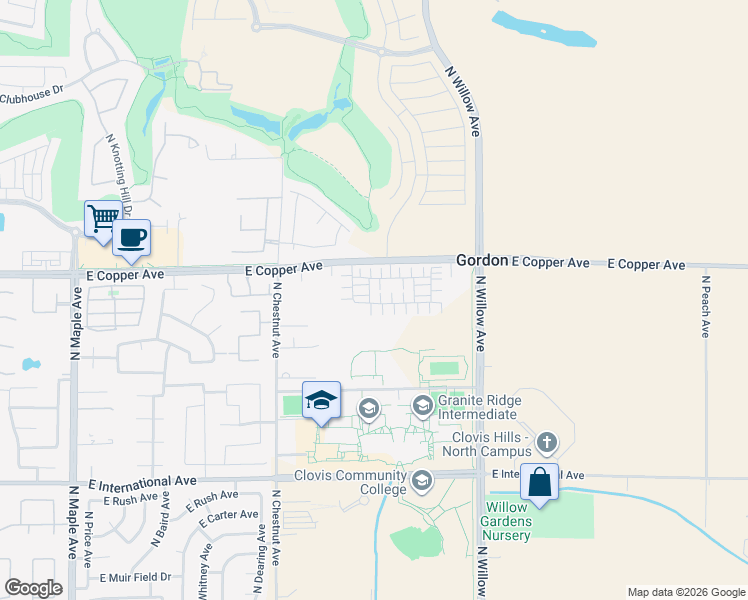 map of restaurants, bars, coffee shops, grocery stores, and more near 2711 East Copper Avenue in Clovis