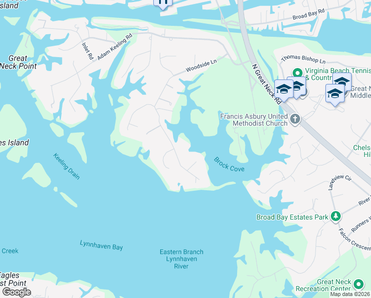map of restaurants, bars, coffee shops, grocery stores, and more near 1816 South Woodside Lane in Virginia Beach