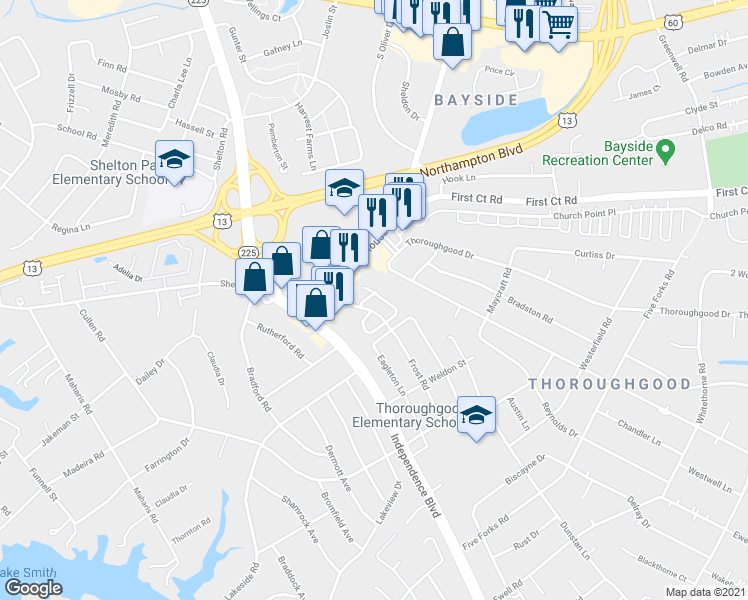 map of restaurants, bars, coffee shops, grocery stores, and more near 4743 Old Hickory Road in Virginia Beach