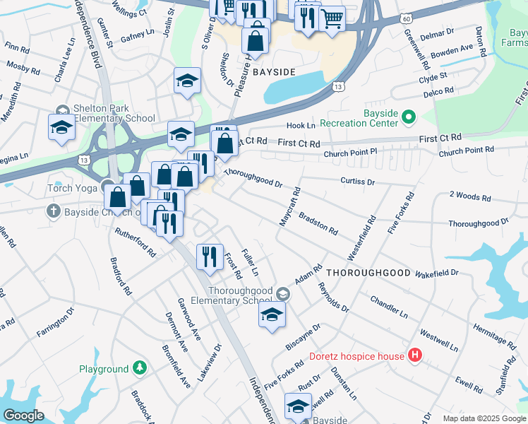 map of restaurants, bars, coffee shops, grocery stores, and more near 4712 Bradston Road in Virginia Beach